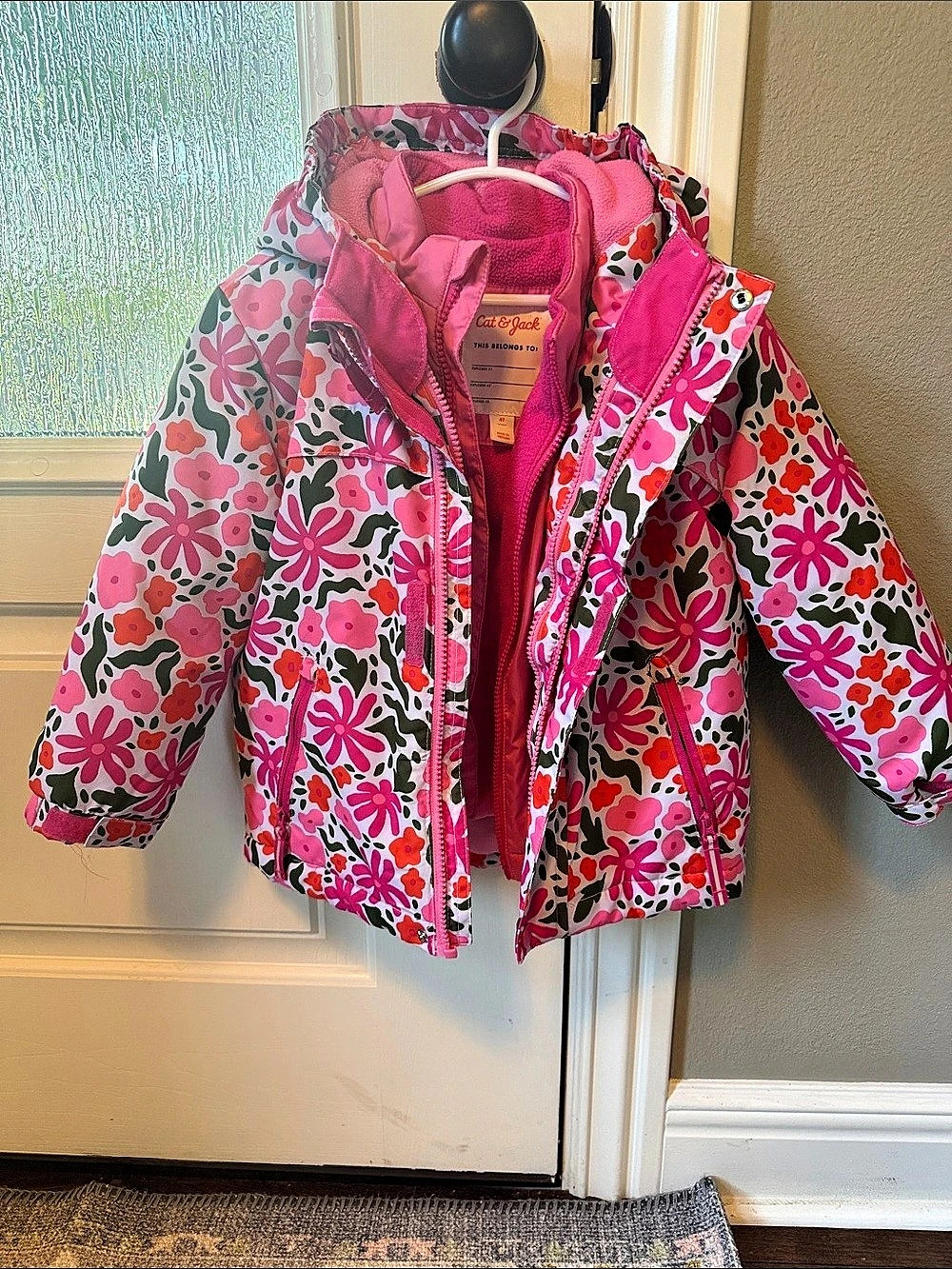 Cat & Jack Girls 4T Floral Puffer Jacket Set Pink